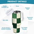 thumbnail image 2 of Yayeee 30oz Stainless Steel Tumbler with Straw and Handle Double-Wall Insulated Travel Water Bottle, Green and White Plaid Pattern, 2 of 8