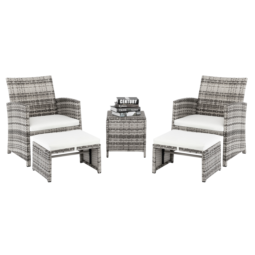 5 Pieces Outdoor Rattan Conversation Sets, Accent Chair with Ottoman Set, Patio Furniture Set with Arm Lounge Chair, Coffee Table and Ottomans for Living Room, Garden, Balcony, Backyard, TR03 - image 5 of 11