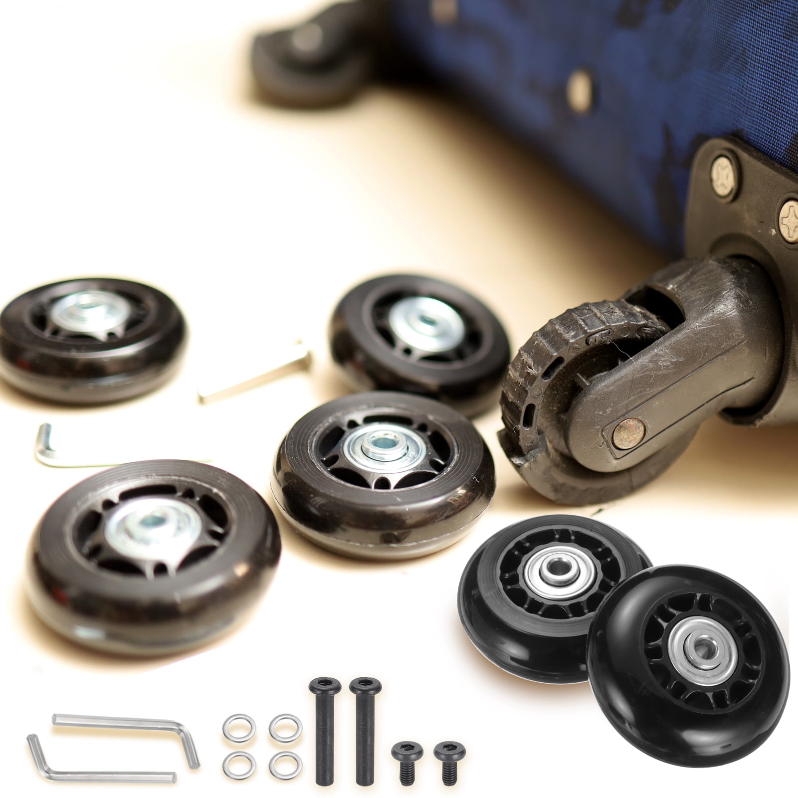 Uxcell Set of 2 Luggage Wheels Replacement 64 x 24 mm/2.5" x 0.9" Rubber Swivel Caster Bearing Wheels Repair Kits
