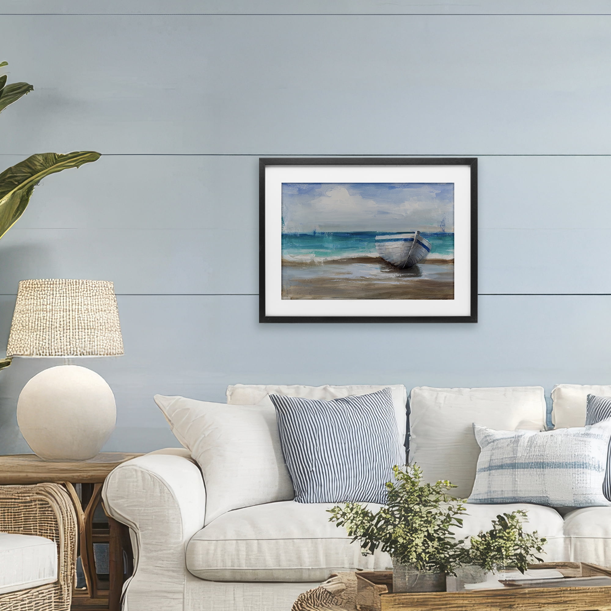 Stupell Industries Painterly Boat On The Shore Black Framed Print Under Glass, design by Cloverfield & Co.
