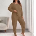 thumbnail image 2 of Inleife Women's Plus Size Solid Color Long Sleeve Lounge Set, Round Neck Top with Pocket and Cuffed Jogger Pajama Suit, 2 of 6