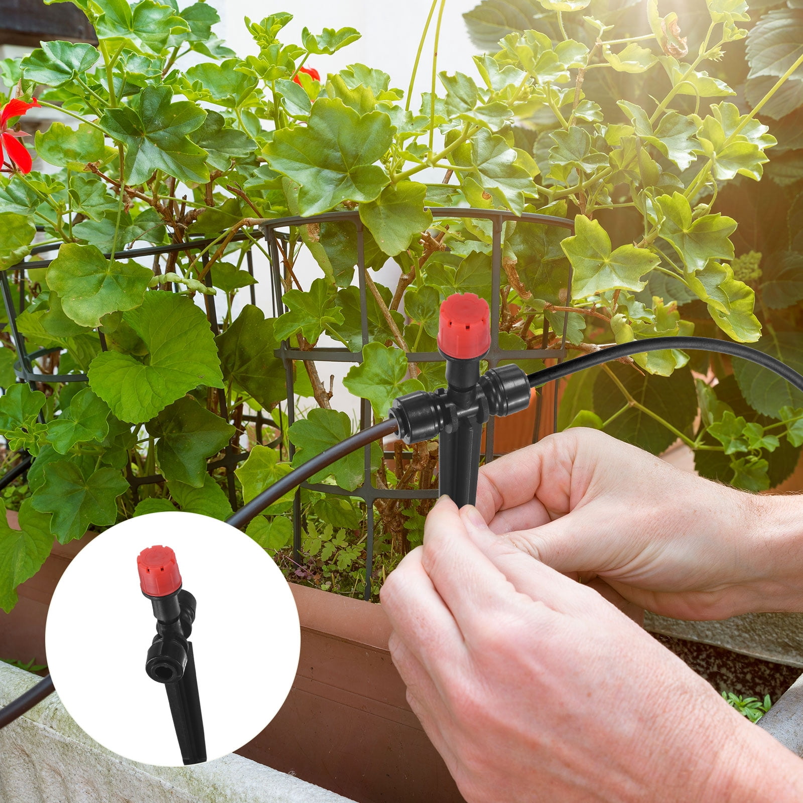 Uxcell 24-Pack Drip Irrigation Emitters, Adjustable 360 Degree Water Flow 8 Holes for 1/4" Tubing [Red, Drip]