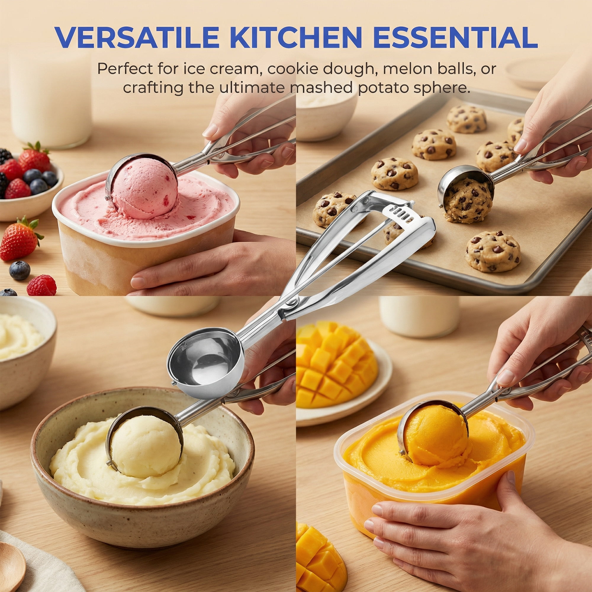 Unique Bargains Easy Clean Tool Stainless Steel Ice Cream Scoop Silver 8.5in