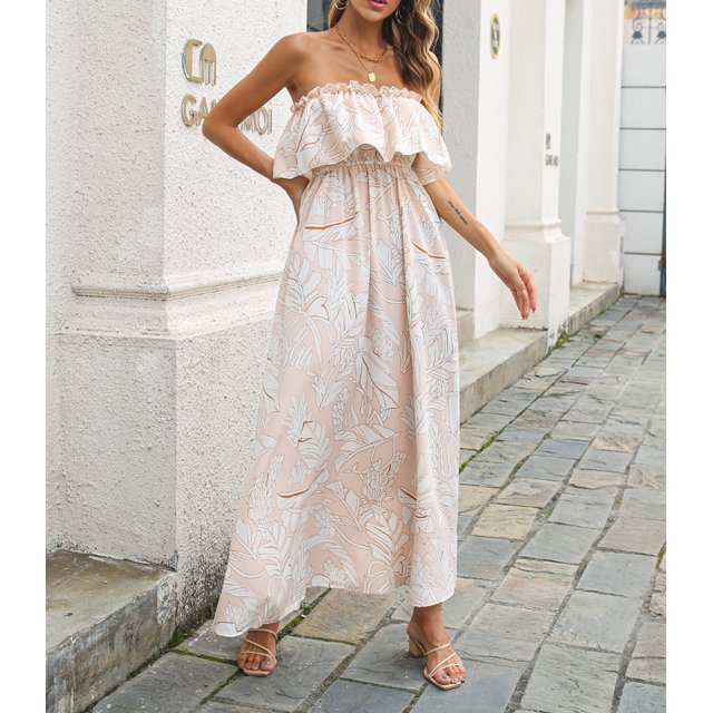 Robe Longue à Épaules Dénudées à Imprimé Floral Boho pour Femmes