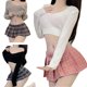 thumbnail image 2 of Casual Yet Elegant Women's Set with Soft Low Cut Sweater and Grid Mini Skirt Cosplay Costume Polyester Trendy Outfit White sweater pink p, 2 of 4