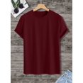 thumbnail image 3 of Burgundy Mens Crew Neck Short Sleeve Plain Casual Tee, Classic Fit Daily Wear Top, 3 of 6