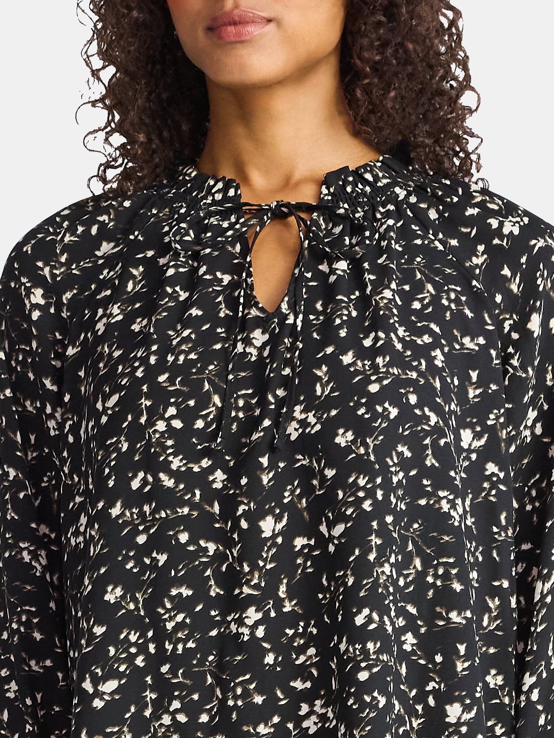Time and Tru Women's Ruffle Neck Blouse with Long Sleeves, Size XS – XXXL