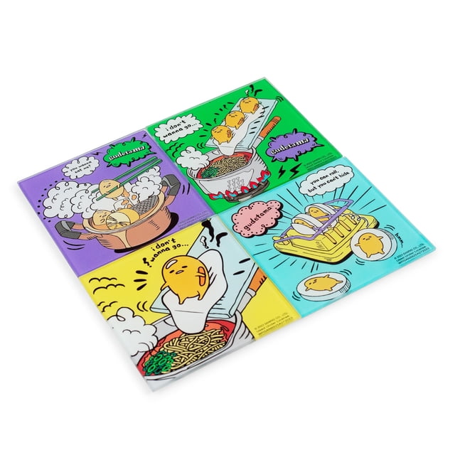 Set de posavasos de cristal Sanrio Gudetama Lazy Egg, 4 piezas