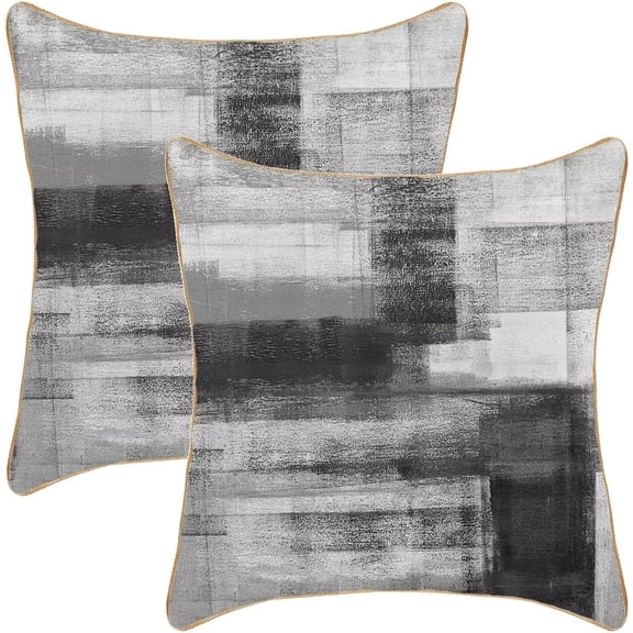 Black Grey Throw Pillow Covers 18x18 Set of 2, Abstract Art Decorative Throw Pillow Covers Modern Abstract Soft Polyester Pillowcase Outdoor Cushion Cover for Sofa Couch Farmhouse Room Bed