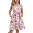 thumbnail image 1 of Robe à Manches Courtes pour Filles avec Imprimé Tissu Doux Col Rond Coupe Décontractée avec Poches Latérales pour Enfants Usage Quotidien, 1 of 4