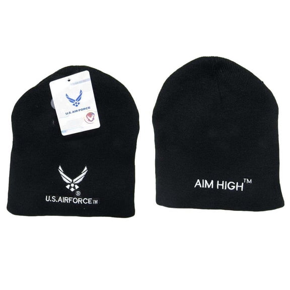 8" US Air Force Wings Aim High Black Embroidered Beanie Skull Cap Hat