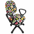 thumbnail image 1 of Black and White Office Chair Slipcover, Kitchen Fruits and Vegetables Nature with Dots Chess Squares Art Design, Protective Stretch Decorative Fabric Cover, Standard Size, Multicolor, by Ambesonne, 1 of 5