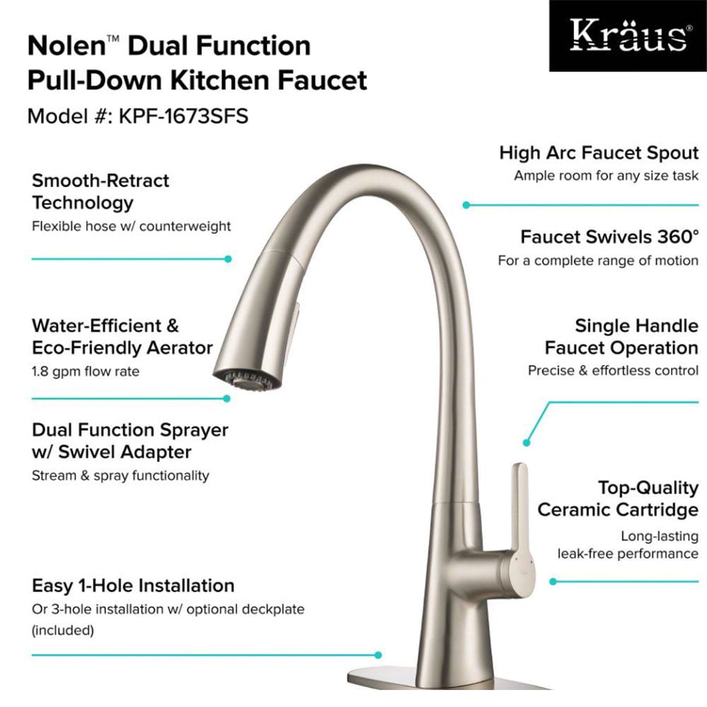 Kraus Nolen Single Handle Pull Down Kitchen Sink Faucet Stainless