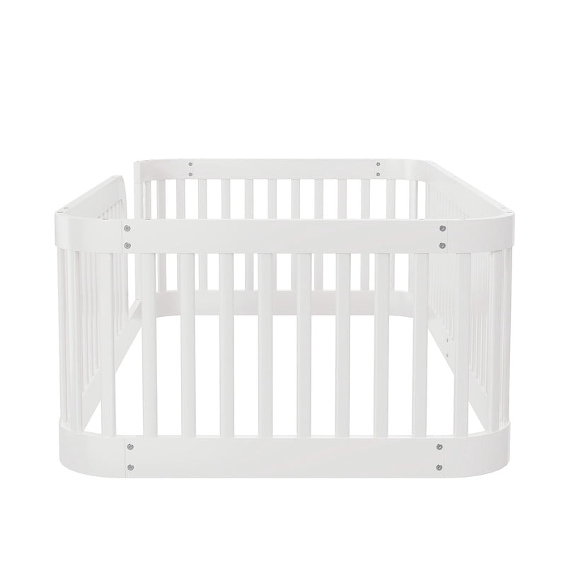 Duxelifin Twin Size Floor Bed with High Rails for Kids, Solid Wood Floor Bed Montessori Frame, No-Slat Design, Modern Toddler Floor Bed for Boys Girls (White)