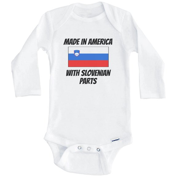 Made In America With Slovenian Parts Slovenia Flag Funny One Piece Baby Bodysuit (Long Sleeve), 0-3 Months White