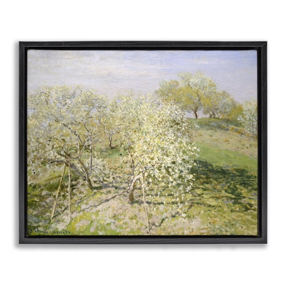 Stupell Industries Transitional White Blossom Tree Orchard Field Impressionist Brushstrokes Black Floating Frame Canvas Art, 21 x 17, by Lettered and Lined