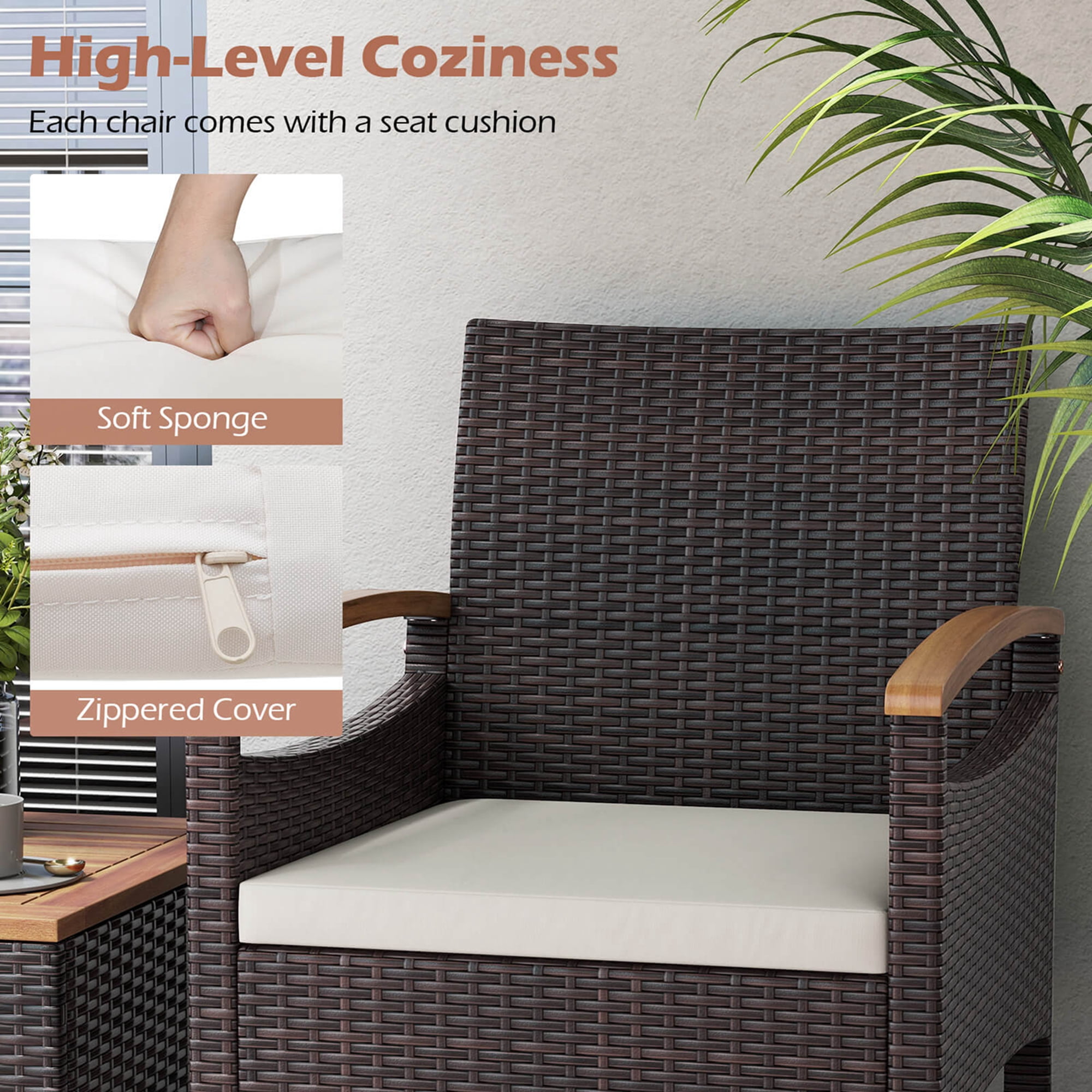 Costway Patio Dining Chairs Set of 2 with Acacia Wood Armrest Heavy Duty Metal Frame