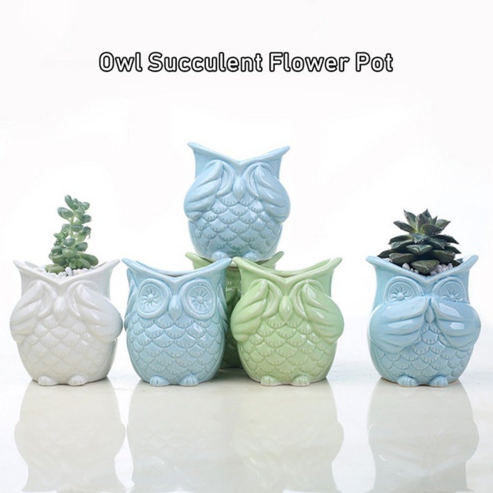 Owl Pot Ceramic Flowing Glaze Base Serial Set Succulent Plant Pot Cactus Plant Pot Flower Pot Container Planter Bonsai Pots with A Hole Gift Idea - image 5 of 5