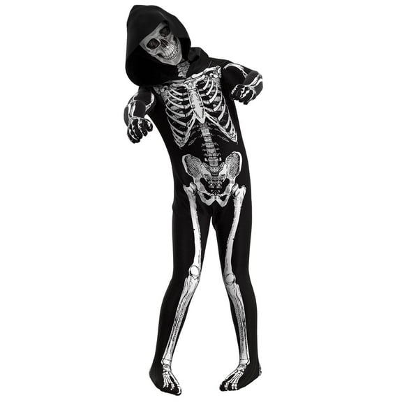 Cupohus Halloween Costume, Skeleton Costume Bodysuit Jumpsuit - Scary Black and White Costume, Unisex, Creepy