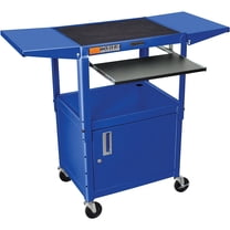 Luxor Adjustable Height Blue Metal A/V Cart w/ Pullout Keyboard Tray, Cabinet & 2 Drop Leaf Shelves