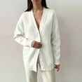 thumbnail image 2 of Womens Soft Sweater Cardigans Button Up Long Sleeve V Neck Knit Sweaters Solid Color Comfy Casual Fall Outerwear (Free Size, White), 2 of 7