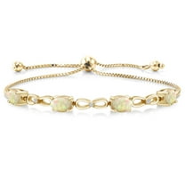 Gem Stone King 2.06 Ct Oval Cabochon White Ethiopian Opal E-F Lab Grown Diamond 18K Yellow Gold Plated Silver Bracelet for Women