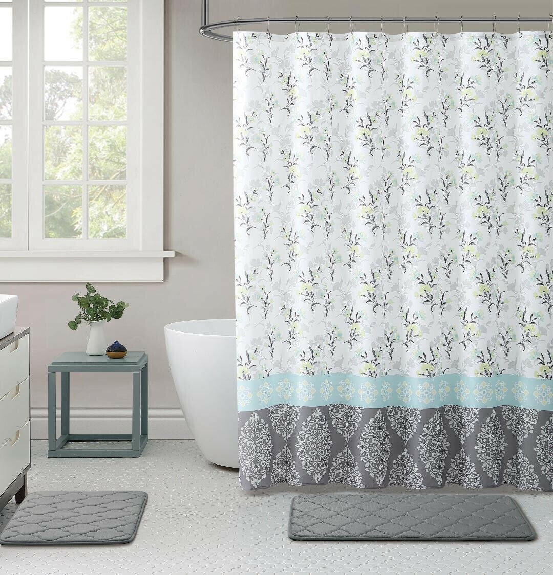 yellow fabric shower curtain