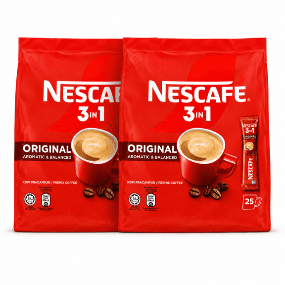 2 Packs Nescafe 3-in-1 ORIGINAL Premix Instant Coffee Single Serve Packets