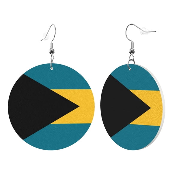 Round Leather Earrings For Women Flag Of The Bahamas Drop Earrings Lightweight Dangle Earrings