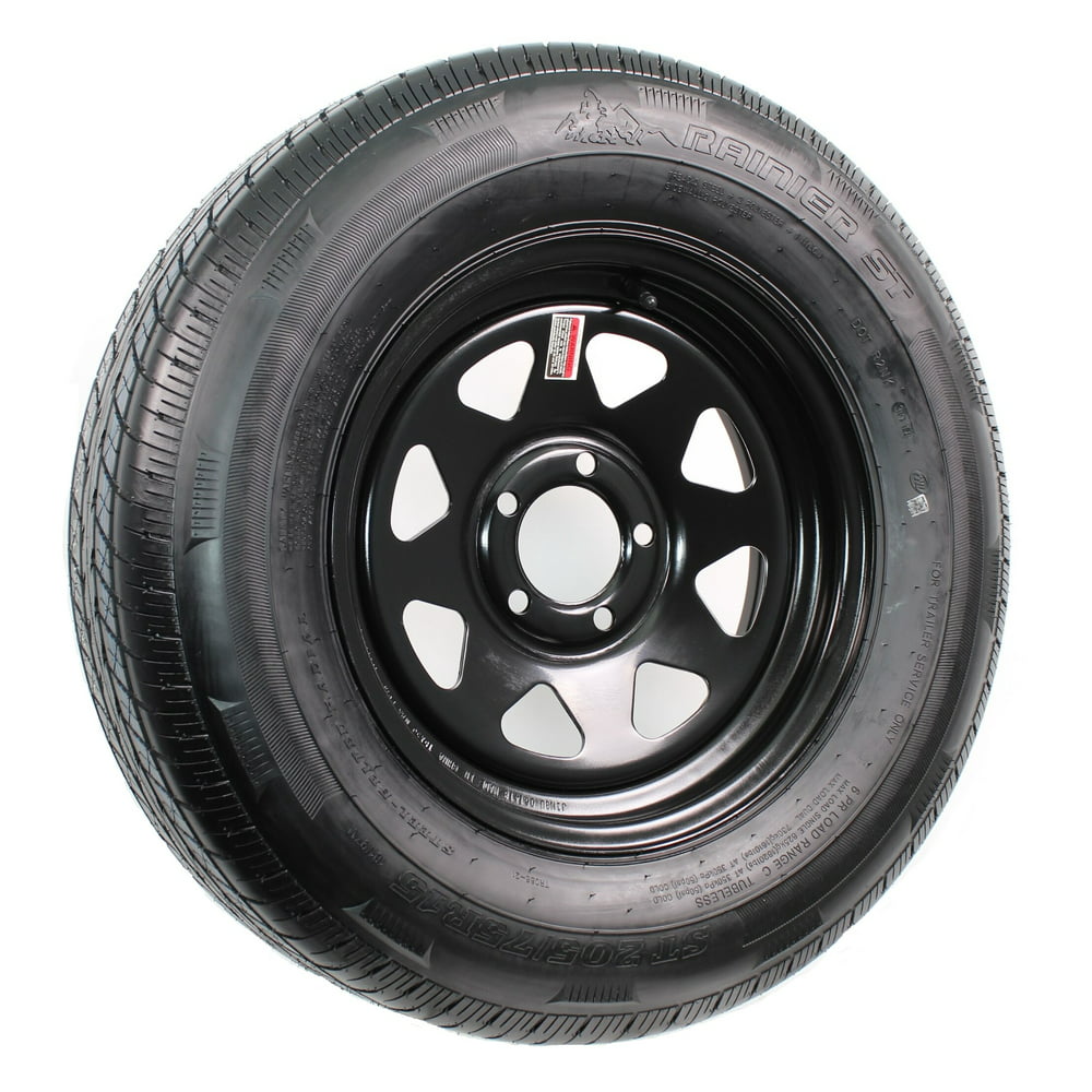 eCustomrim Radial Trailer Tire and Rim ST205/75R15 15X5 5-4.5 Black 5 On 4.75 Trailer Wheel And Tire
