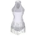 thumbnail image 4 of Doomiva Women Glitter Sequin Tassel Latin Jazz Cha-Cha Dancewear Lyrical Dance Bodysuit Leotard Silver S, 4 of 7