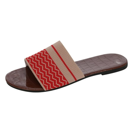 

Rdeuod Flip Flops For Women Women S Stripe Casual Vacation Open Toe Flat Beach Sandals Slippers