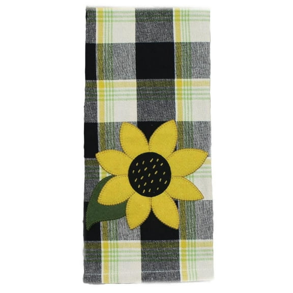 Sunflower Buffalo Check Buttermilk Towel - Black Set of 2