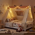 thumbnail image 4 of Gymax Twin Size House Floor Bed w/ TentWood Bed Frame w/ Roof Window & Fence Rails White & Orange, 4 of 10