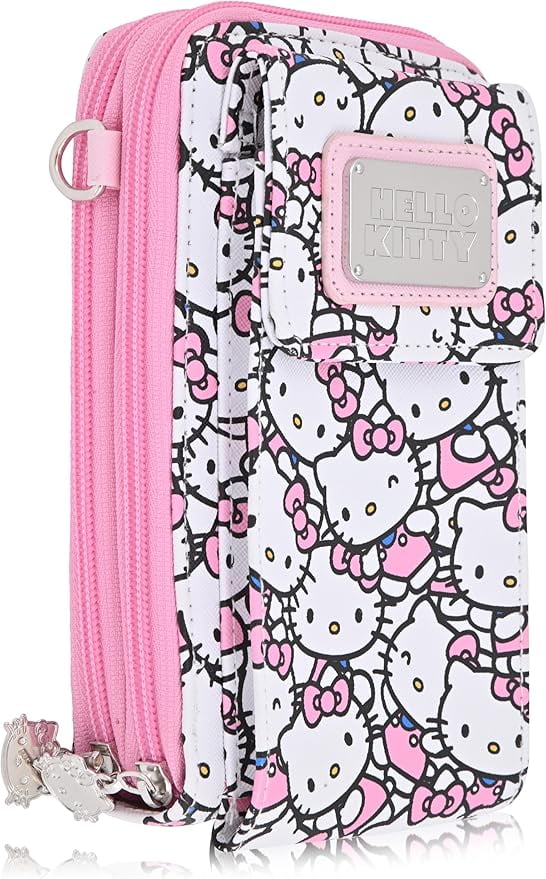 Hello Kitty PU Double Zipper Wallet Crossbody with Wide Strap