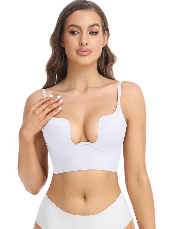 Low Back Bras for Women Deep U Plunge Backless Bras Seamless Halter Bras Wire Lifting Low Cut Bra
