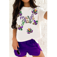 thumbnail image 2 of Women's White Sequin Mardi Gras Pattern Graphic Crew Neck Tee | [ZhiHiMeRi] | (US 20-22)2XL, 2 of 6