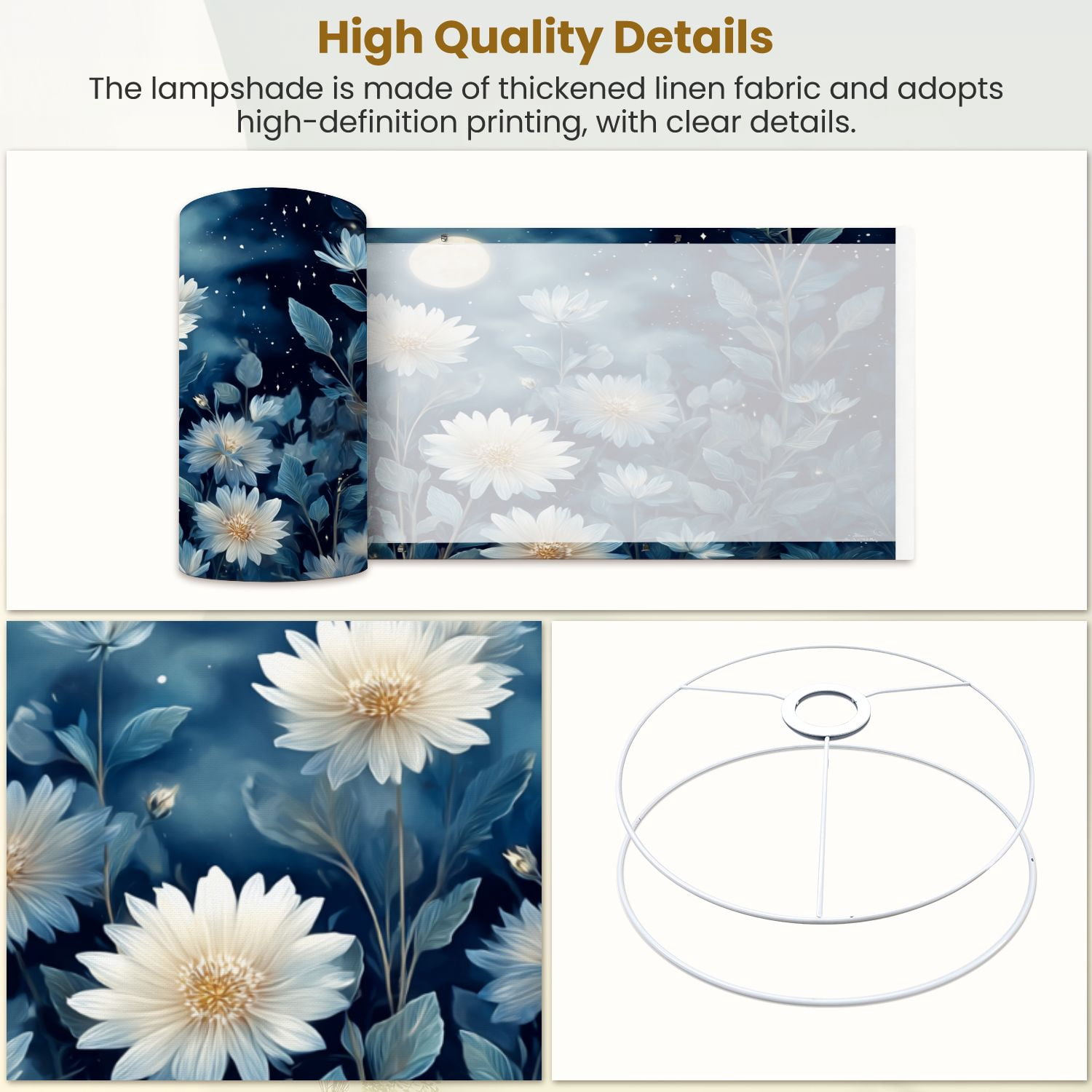 Gothic Linen Drum Lampshades Floral Garden White Flowers Against Dark Sky 13"x13"x10" Light Shade for Table Lamps Floor Lamp Shades Lampshade Replacement Assembly Required