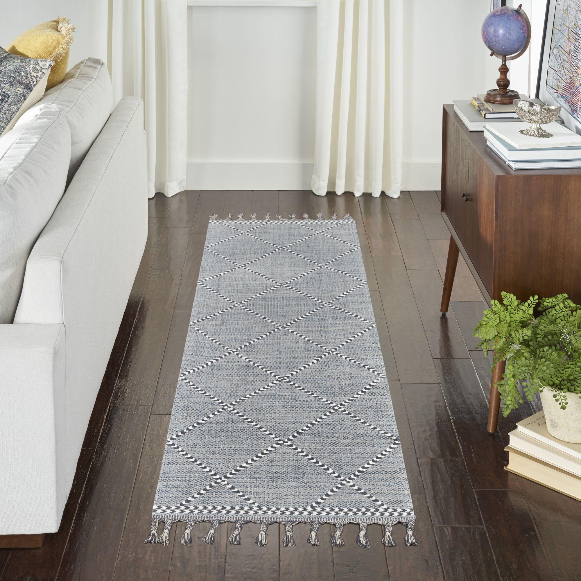 Nourison Asilah 2'2" x 8'2" Light Blue Diamond Indoor Rug