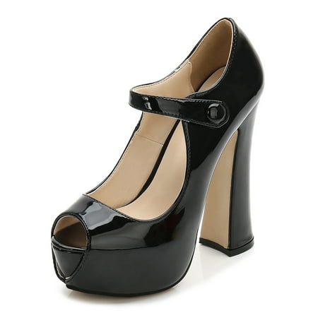 

Colisha Women Anti-Slip Ankle Strap Pumps Walking Lightweight Casual Slip On Heeled Sandals PU Black 6.5