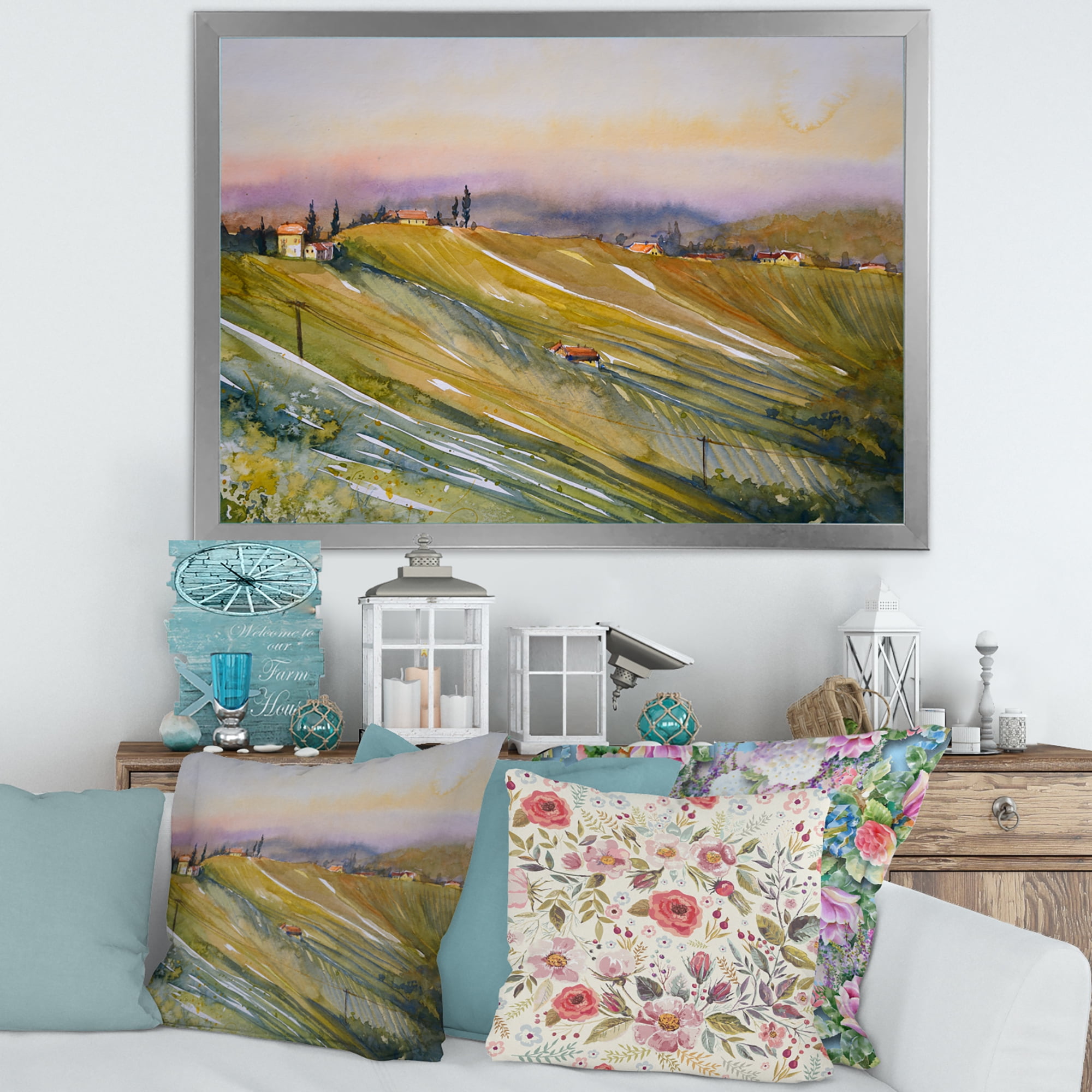 Designart 'Vineyard At Morning In Tuscany Italy' Country Framed Art Print