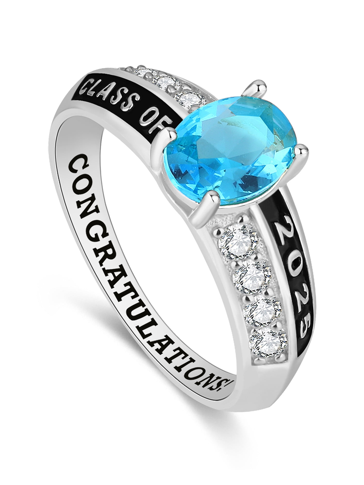 Mementos PJM Custom Women's Class Ring for High School and College-Sterling Silver/Platinum-Prestige