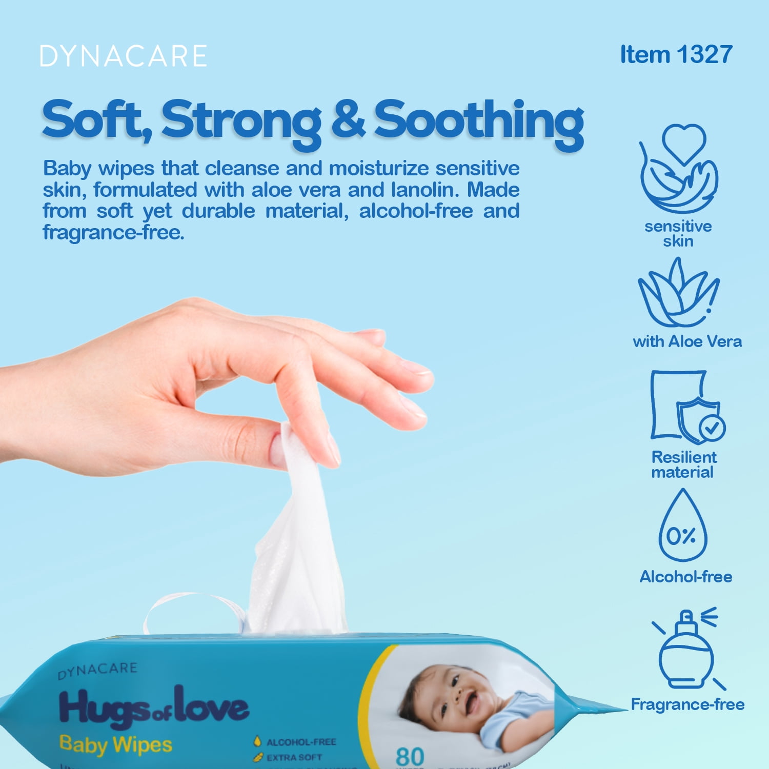 Dynarex Alcohol-Free Aloe Baby Wipes, Extra Soft Wet Wipes, Unscented, 24 Resealable Pack (1920 Wipes)