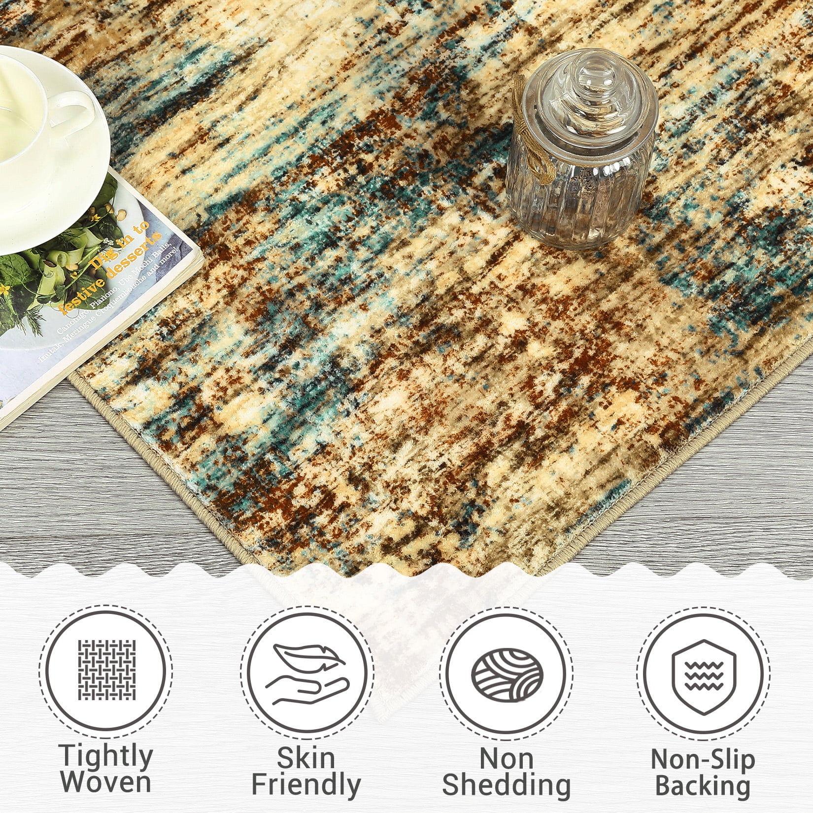 HOMERRY Rugs 9' x 12' Abstract Area Rug for Living Room Soft Low Pile Carpet, Brown/Multi