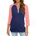 thumbnail image 4 of ADSSDQ Womens Tops 3/4 Sleeve Button Down Shirts Henley V Neck Loose Casual Blouses Color Block Tshirts Fall Clothes Fashion 2025 Navy XL, 4 of 4