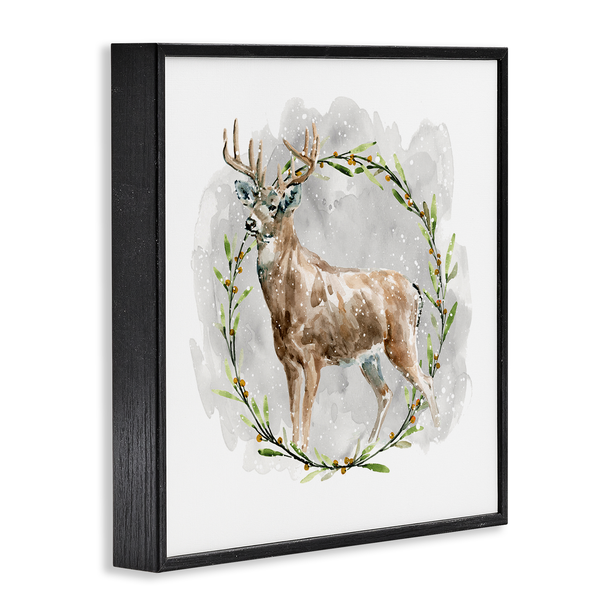 Stupell Industries Rustic Deer with Wreath Animals & Insects Painting Black Framed Art Prints Wall Art, 24 x 24