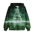 thumbnail image 2 of Odeerbi Kids Boys Girls Christmas Hoodies Christmas Tree Print Hooded Sweatshirts Children's Long Sleeve Pattern T-shirt Printed Round Neck Shirt Hooded Sweatshirt Olive Green, 2 of 4