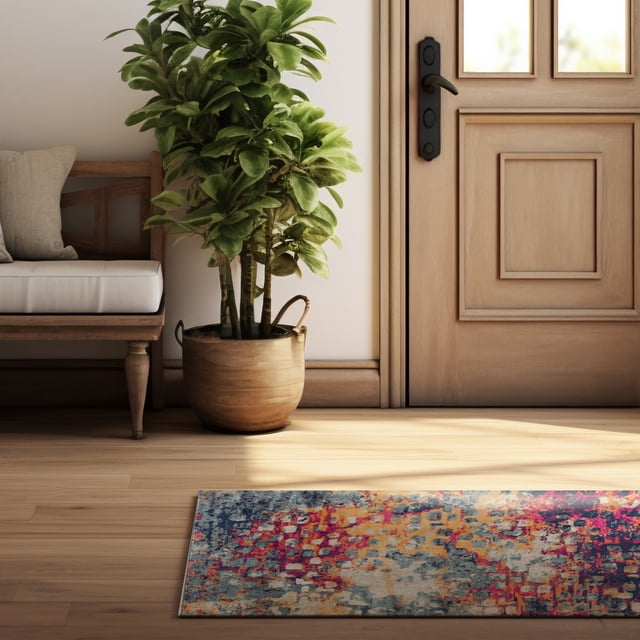 Rug Branch Savannah 2' x 11' (Exact Size: 2'3" x 11') Boho Indoor Runner Rug, Yellow Blue, Abstract - Entryway, Hallway, Bathroom, and Kitchen