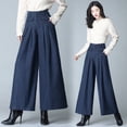 thumbnail image 3 of Pantalones anchos de lana de otoño, pantalones culottes casuales plisados para mujer, pantalones rectos, pantalones de pierna ancha, 3 of 5