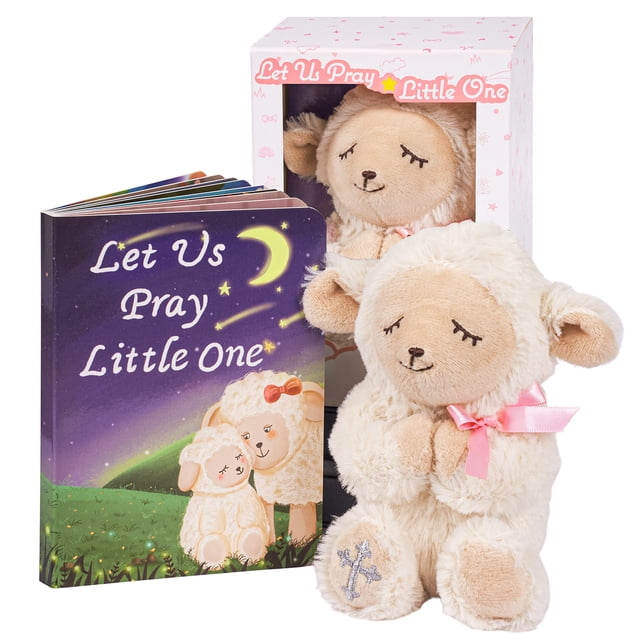 Set de regalo de bautismo MyMateZoe para niña con peluche de cordero rezando